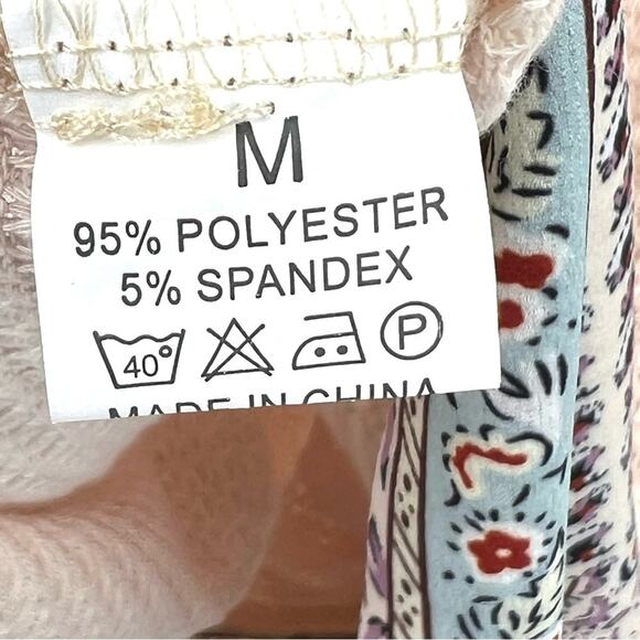 Faux wrap blouse M waffle knit patchwork side tie boho long sleeve cottage NEW - Picture 7 of 9